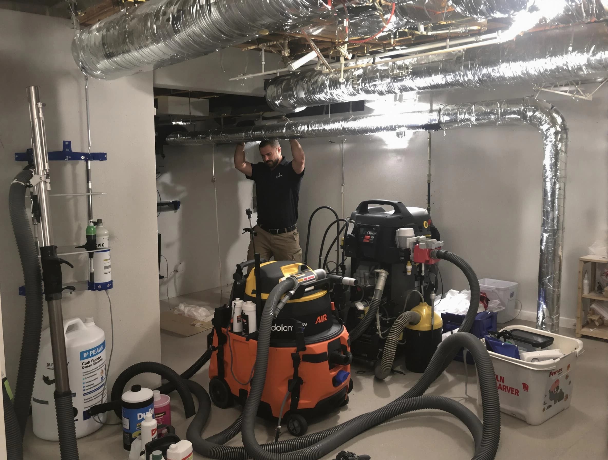 North Fayette Air Duct Cleaning specialist performing professional mold removal from air ducts using safety equipment in North Fayette